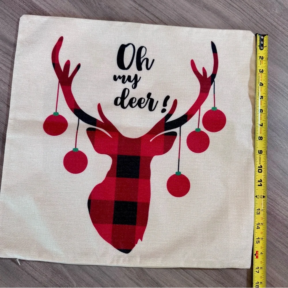 Festive Plaid and Reindeer Pillow Covers-17”x17”